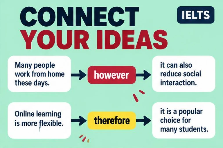 Illustrated study guide: IELTS Linking Words and Cohesive Devices for Band 7