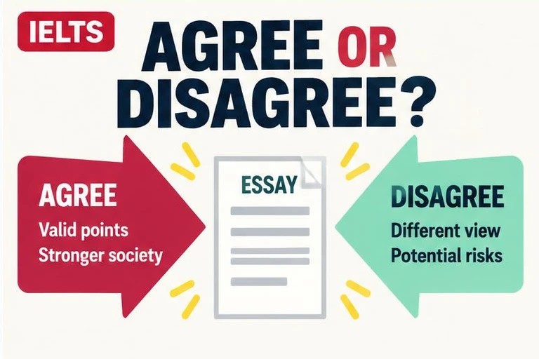Illustrated study guide: IELTS Opinion Essay Sample: How to Agree or Disagree Clearly