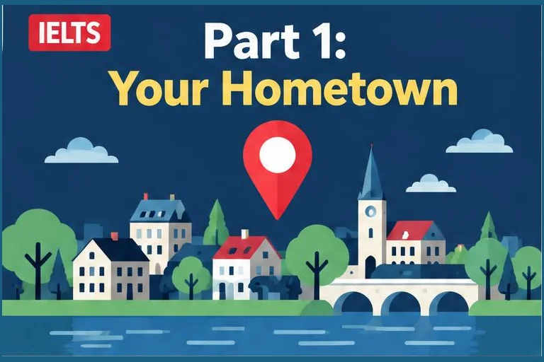 Illustrated study guide: IELTS Speaking Part 1 hometown questions: sample answers and useful phrases