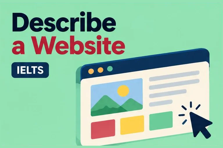 Illustrated study guide: IELTS Speaking Part 2: describe a website you often use (sample answer)