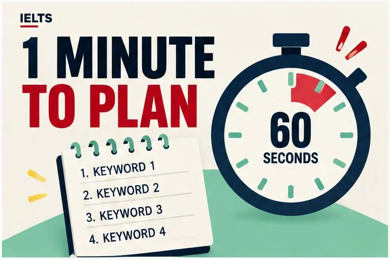 Illustrated study guide: IELTS Speaking Part 2: how to use the 1-minute preparation time