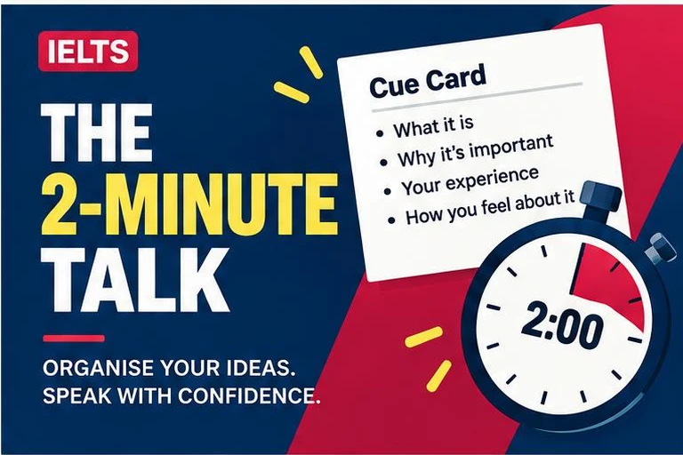 Illustrated study guide: IELTS Speaking Part 2 practice: cue cards, one-minute plans, and better answers