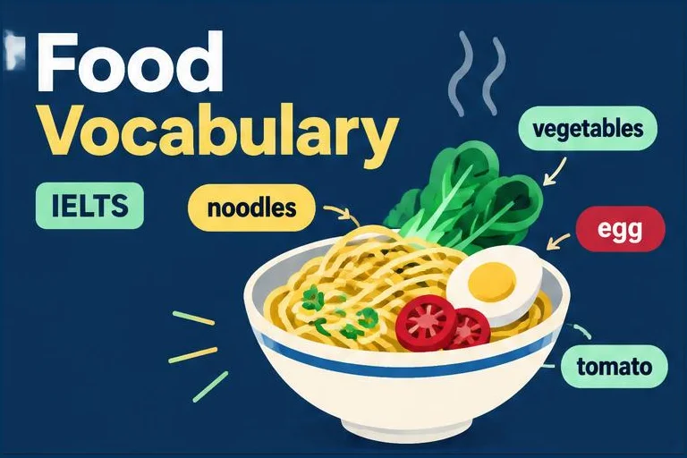 Illustrated study guide: IELTS food vocabulary: words and phrases for diet, cooking and health questions