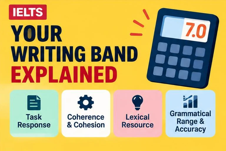 Illustrated study guide: IELTS writing band score calculator: how your score is worked out