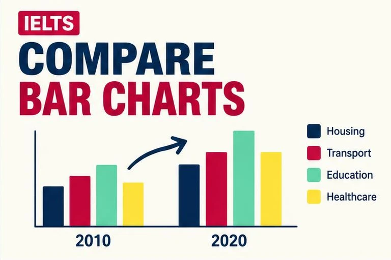 Illustrated study guide: IELTS Writing Task 1 bar chart: structure, sample and vocabulary