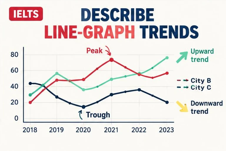 Illustrated study guide: IELTS Writing Task 1 line graph: how to describe trends clearly