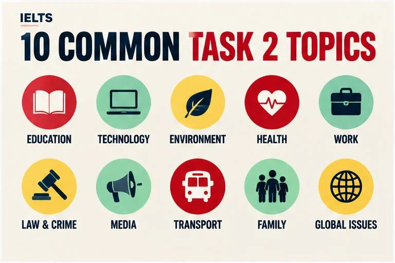 Illustrated study guide: IELTS Writing Task 2 common topics: the complete list to prepare