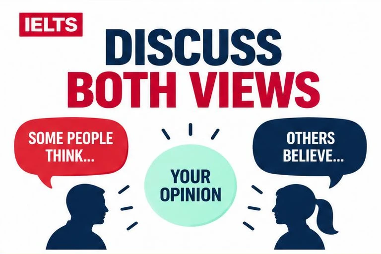 Illustrated study guide: IELTS Discussion Essay: How to Discuss Both Views and Give Your Opinion