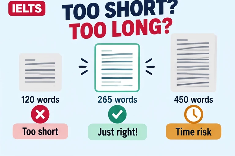 Illustrated study guide: IELTS Writing Task 2 word count: what if your essay is too short or too long?